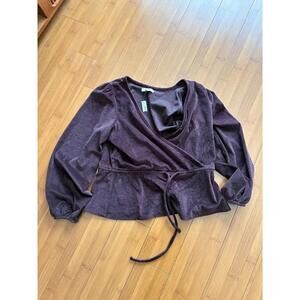 Madewell Brown Tie Front Faux Wrap Peasant Boho Retro Corduroy Top Medium NWT